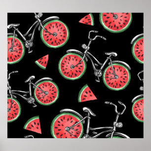 Watermelon wheel bicycles, summer pattern. poster