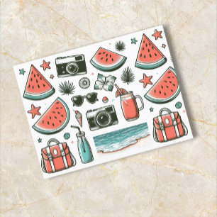 Watermelon White Minimalist Beach Tropical Summer Holiday Postcard