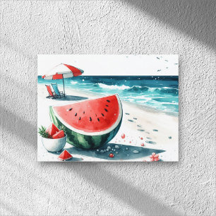 Watermelon White Minimalist Beach Tropical Summer  Holiday Postcard