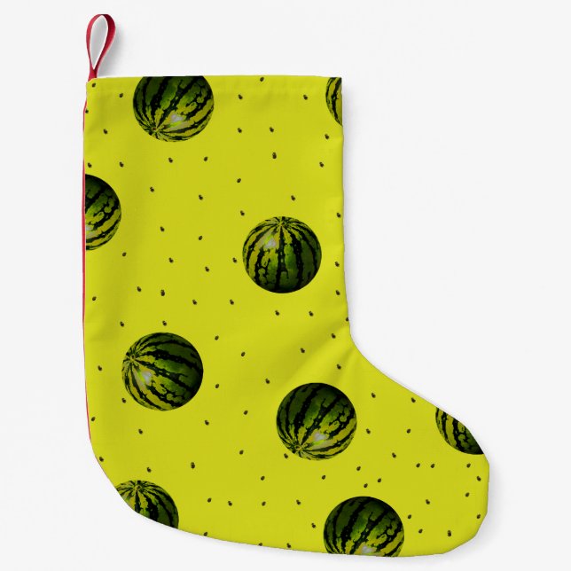 Watermelon with Seeds Pattern (yellow) Small Christmas Stocking (Front)