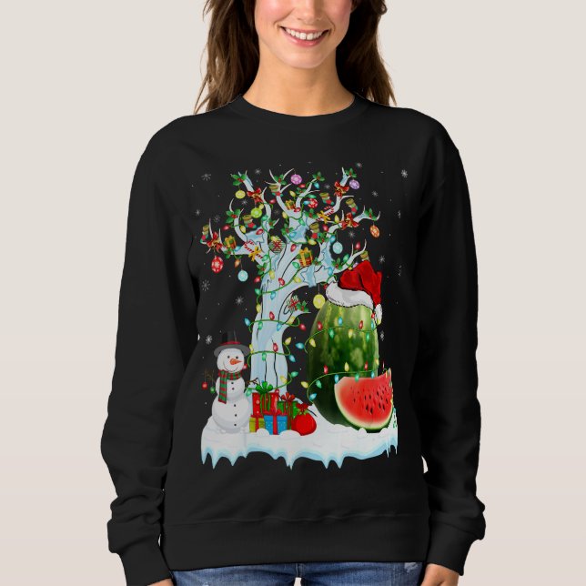 Watermelon Xmas Tree Lighting Santa Hat Watermelon Sweatshirt (Front)