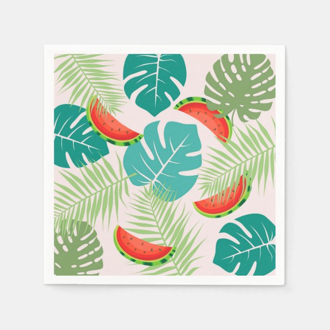 Watermelons and Tropical Leaves Napkin (Front)