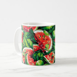 Watermelons, lime, watermelon leaves, small lime f coffee mug