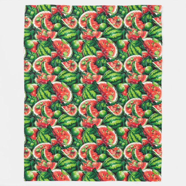 Watermelons, lime, watermelon leaves, small lime f fleece blanket (Front)