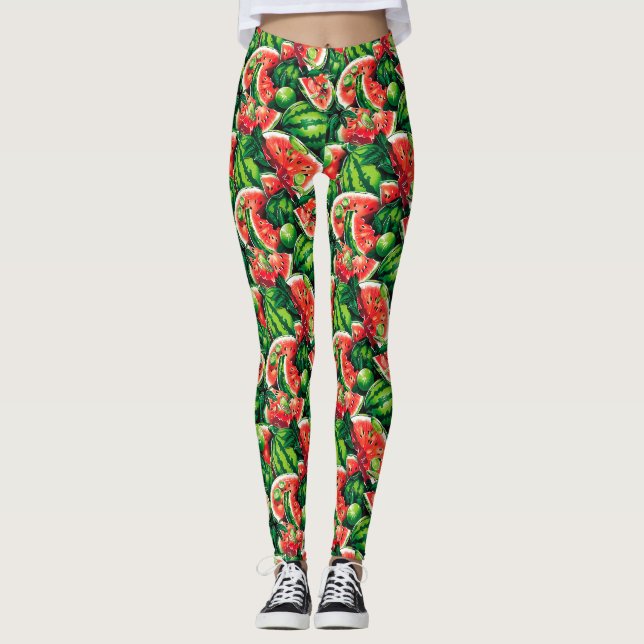 Watermelons, lime, watermelon leaves, small lime f leggings (Front)