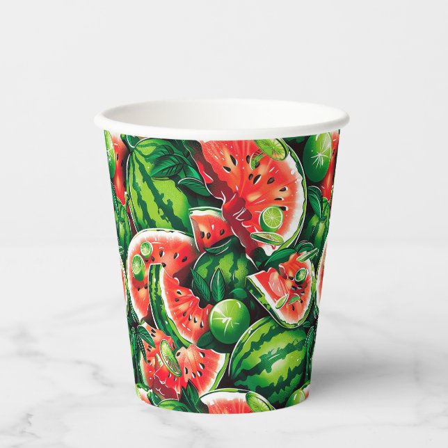 Watermelons, lime, watermelon leaves, small lime f paper cups (Front)