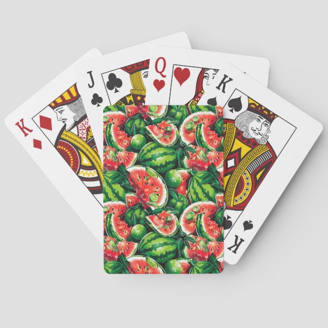 Watermelons, lime, watermelon leaves, small lime f playing cards (Back)