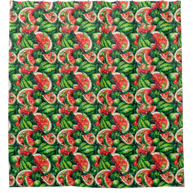 Watermelons, lime, watermelon leaves, small lime f shower curtain (Front)