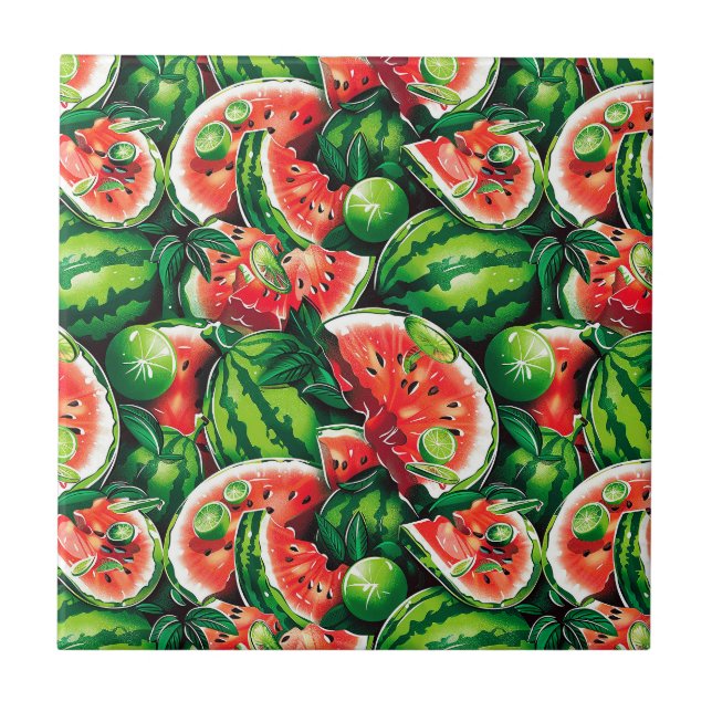 Watermelons, lime, watermelon leaves, small lime f tile (Front)