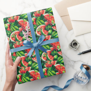 Watermelons, lime, watermelon leaves, small lime f wrapping paper