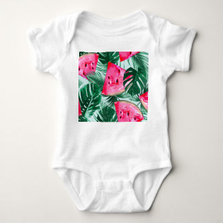 Watermelons, palm leaves: tropical seamless patter baby bodysuit