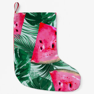 Watermelons, palm leaves: tropical seamless patter small christmas stocking