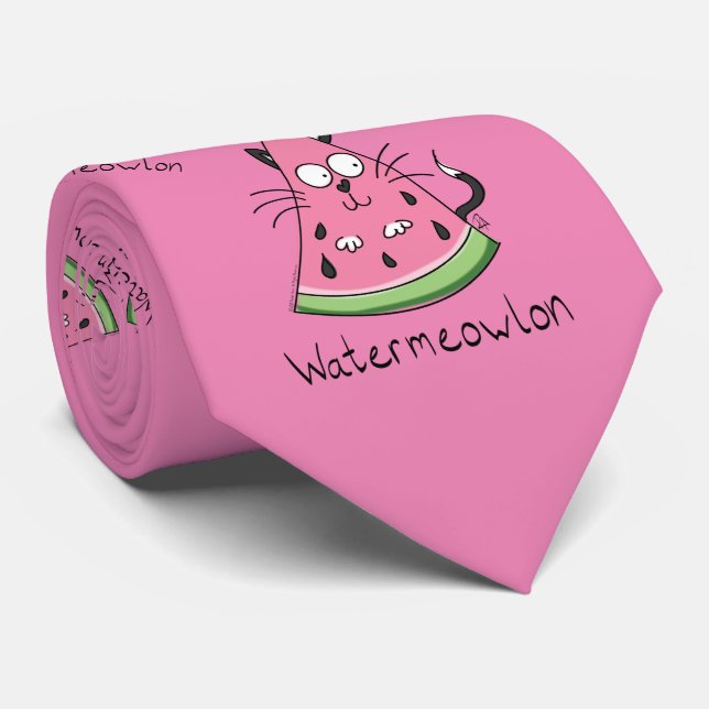 Watermeowlon Watermelon Cat Funny Men's Tie (Rolled)