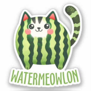 WATERMEOWLON Watermelon Pun Funny Cat Sticker