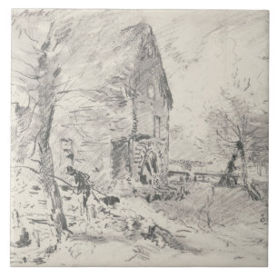 Watermill at Newbury (pencil) Tile