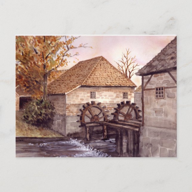 Watermill Watercolor Painting by Farida Greenfield Postcard (Front)