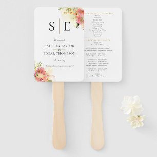 Waterolor Floral Monogram Wedding Program Hand Fan