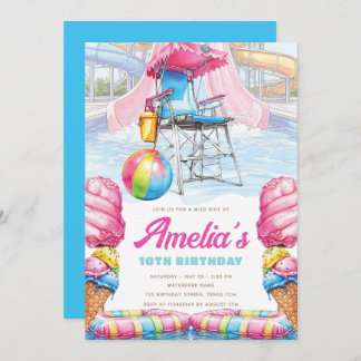 Waterpark Birthday Lifeguard Chair & Pool Fun Invitation
