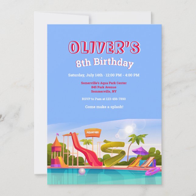 Waterpark Birthday Party Invitation (Front)