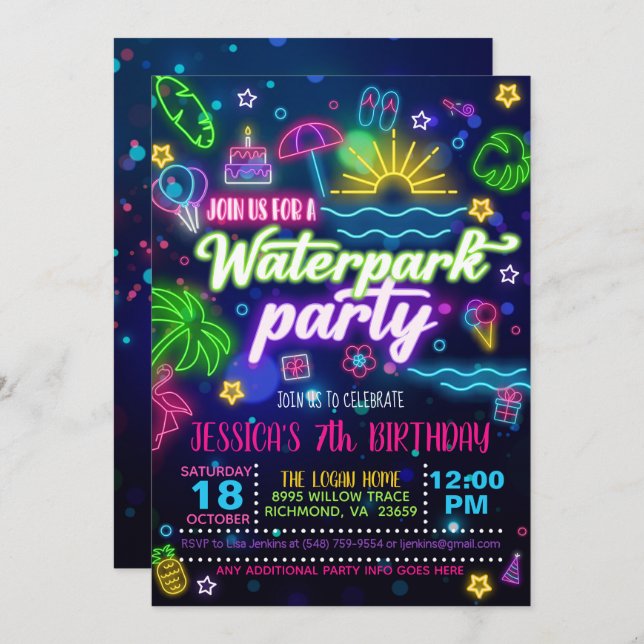 Waterpark Birthday Party Invitation (Front/Back)