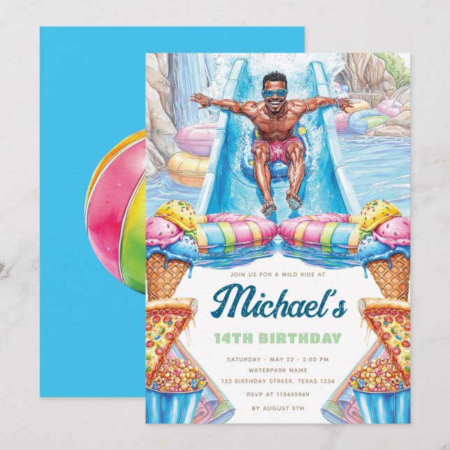 Waterpark Fun Teen Summer Slide Party Birthday Invitation (Front/Back)