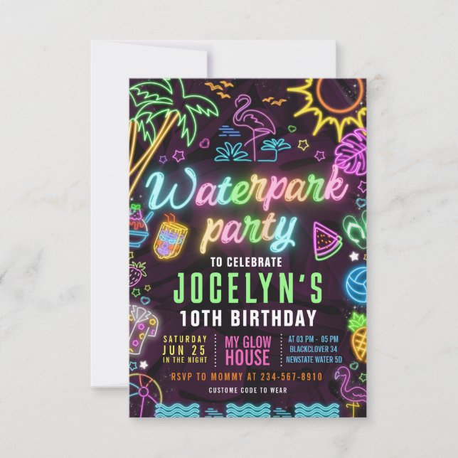 Waterpark Glow Party Editable Invitation (Front)