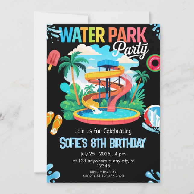 Waterpark Pool Party Birthday  Invitation (Front)