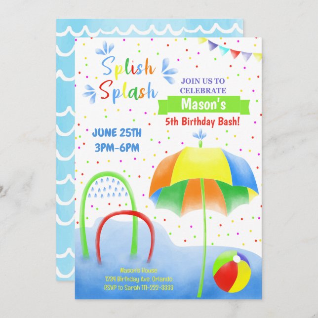 WaterPark Splash Pad Birthday Invitation (Front/Back)
