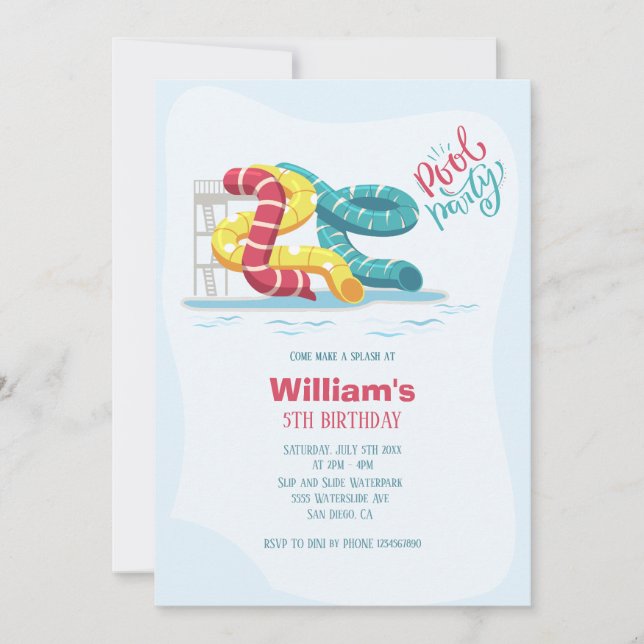 Waterpark Waterslide Pool Party Birthday Photo Invitation (Front)