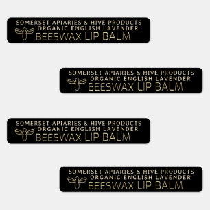 Waterproof Beeswax Lip Balm Label Gold Bee Black