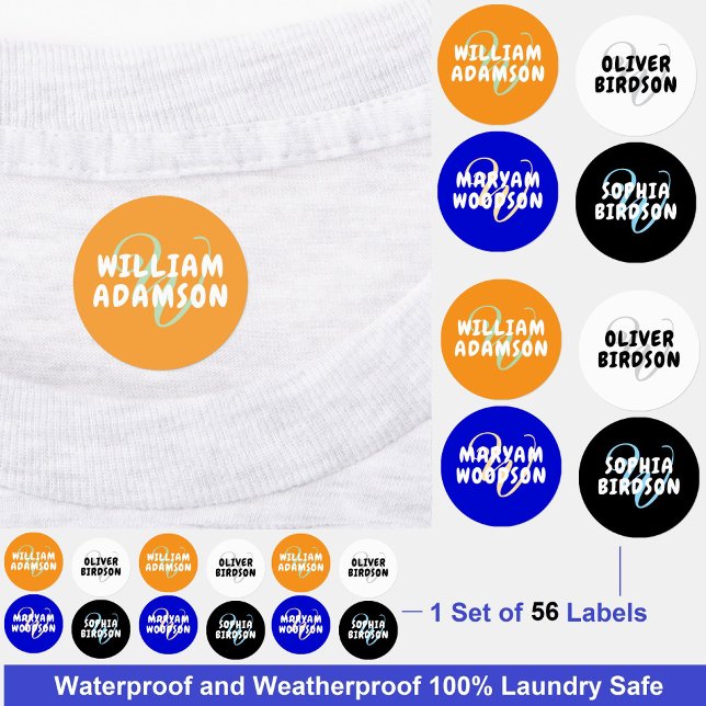 Waterproof Kids Monogram Name Labels for Clothing (daycare name labels waterproof)