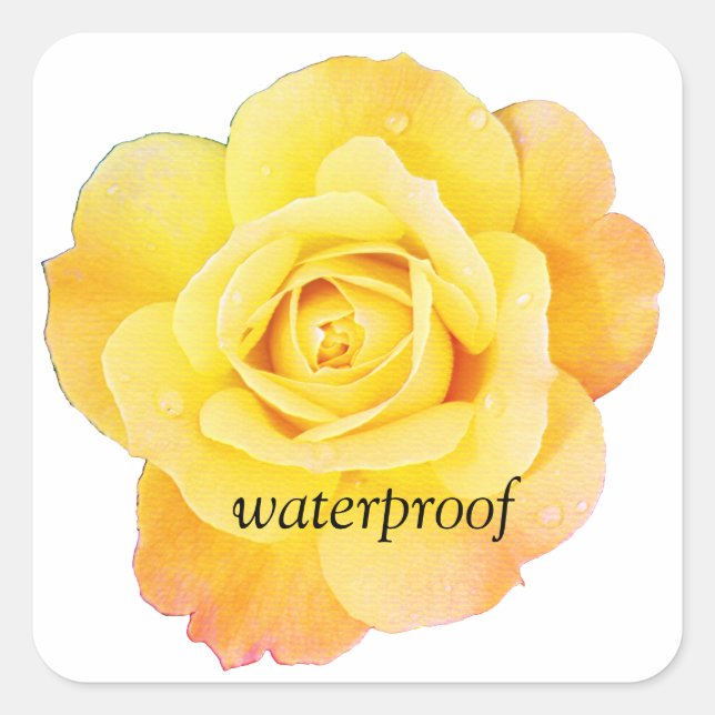 Waterproof Splash Free Yellow Rose Floral Wedding Square Sticker (Front)