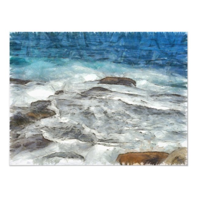 Waters furiously covering rocks photo print (Front)