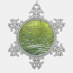 Waters of Oak Creek Yellow and Green Nature Photo Snowflake Pewter Christmas Ornament