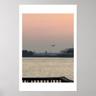 Waterscape Sunset with Aeroplane Poster