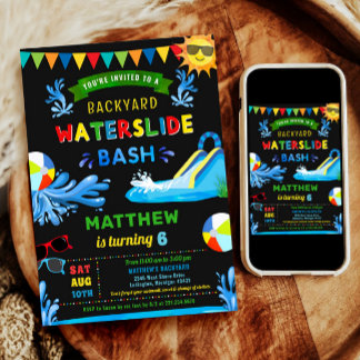 Waterslide Bash Summer Boy Birthday Party Invitation