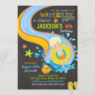 Waterslide Birthday Invitation / Pool Party / Boy