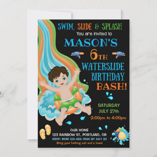 Waterslide birthday invitation Waterpark summer (Front)