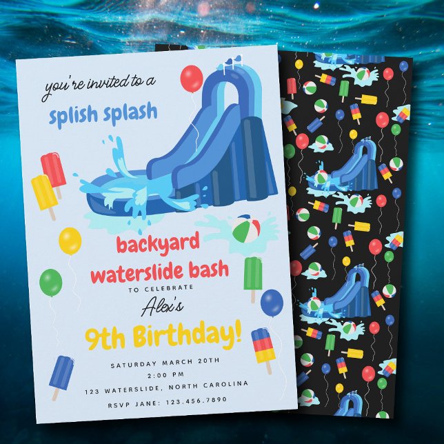Waterslide Kids Summer Splish Splash Birthday Invitation (Waterslide Kids Summer Splish Splash Birthday Invitation)
