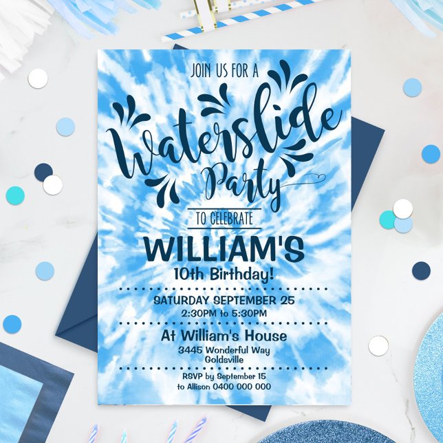 Waterslide Party Invitation Blue Tie Dye (Creator Uploaded)