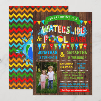 Waterslide Pool Birthday Combined Party Photo Invitation