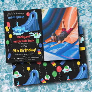 Waterslide Summer Splish Splash Photo Birthday Invitation