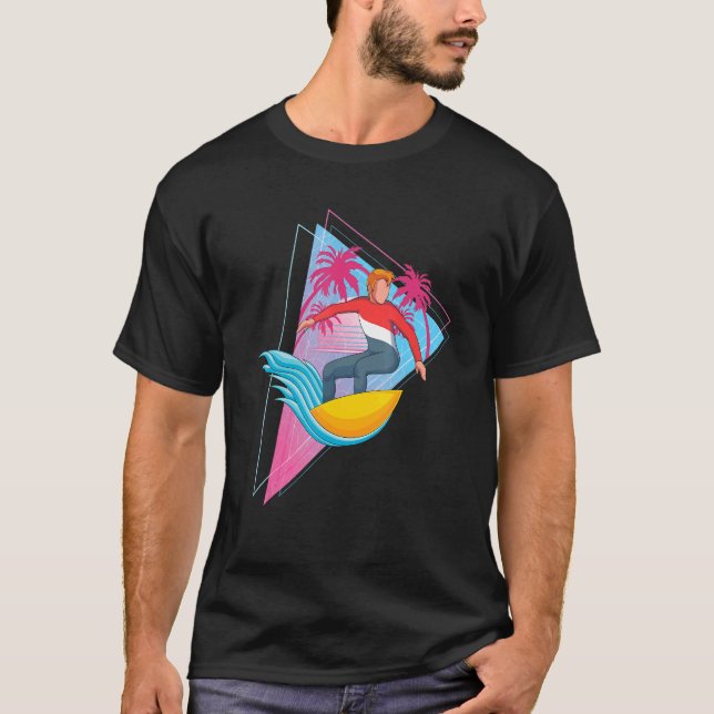 Watersport Surfer Palm Trees Vaporwave Tropical Su T-Shirt (Front)