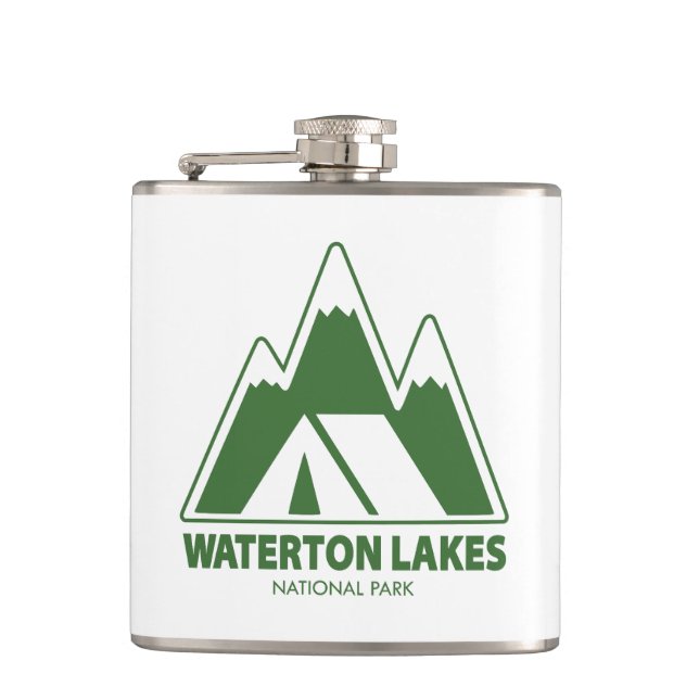 Waterton Lakes National Park Mountains Camping Hip Flask (Front)