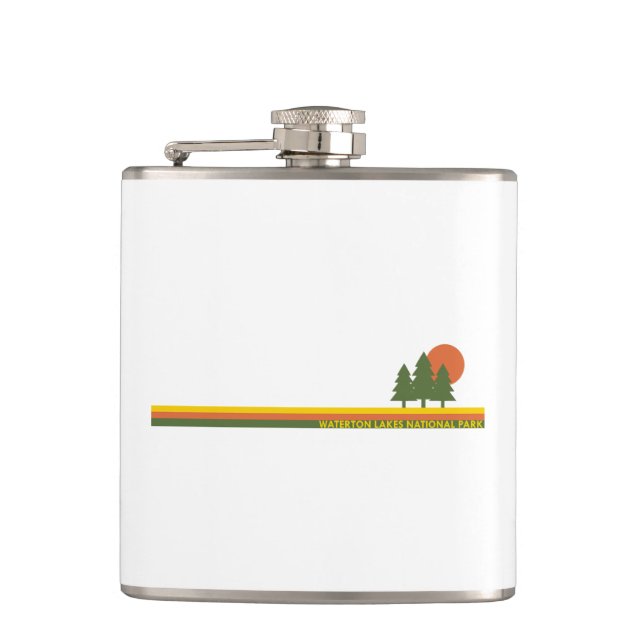 Waterton Lakes National Park Pine Trees Sun Hip Flask (Front)