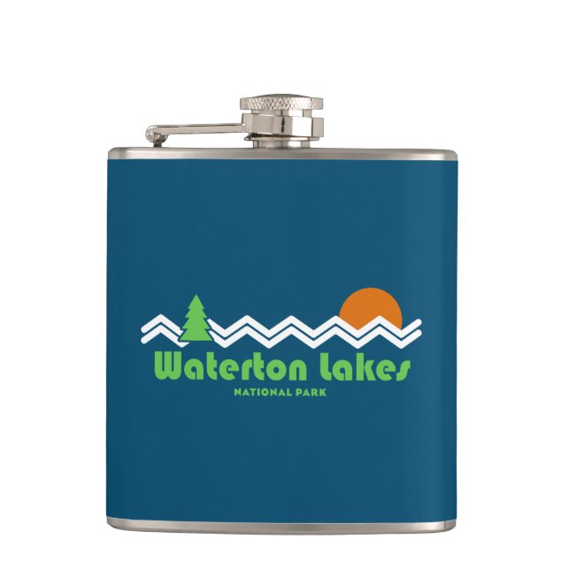 Waterton Lakes National Park Retro Hip Flask (Front)