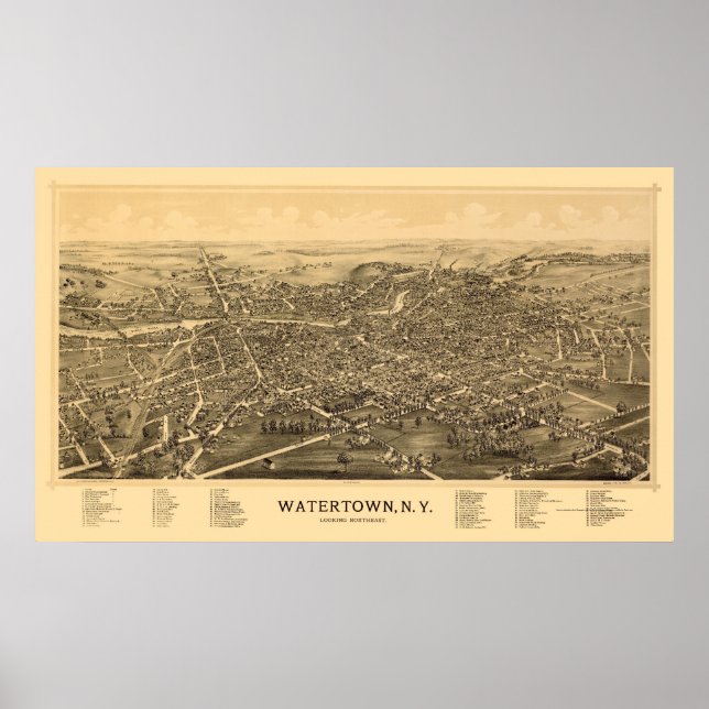 Watertown, NY Panoramic Map - 1891 Poster (Front)