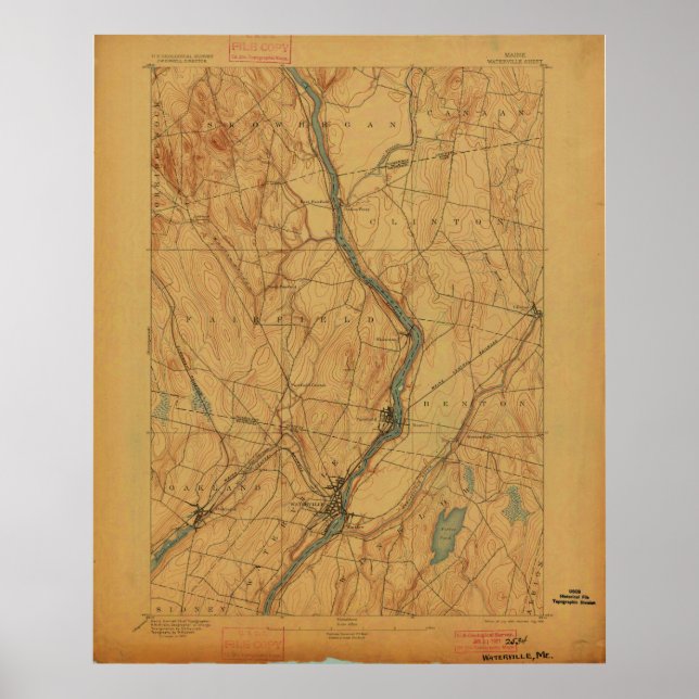 Waterville Maine Vintage Map Poster (Front)