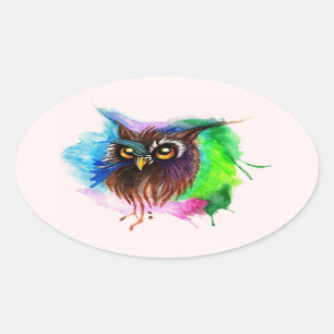 Watery Wood Owl Oval Sticker