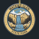 Watkins Glen State Park New York Badge Vintage Ceramic Tree Decoration<br><div class="desc">Watkins Glen State Park illustration. The park is in the village of Watkins Glen,  south of Seneca Lake in Schuyler County in New York's Finger Lakes region.</div>